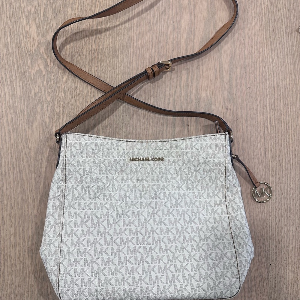 Michael Kors White and Brown Crossbody Bag